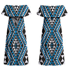 New Zealand Kikorangi Taniko Motifs Couples Matching Off Shoulder Maxi Dress and Long Sleeve Button Shirt Maori Poi Dance Costume Inspired