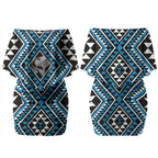 New Zealand Kikorangi Taniko Motifs Couples Matching Off Shoulder Short Dress and Long Sleeve Button Shirt Maori Poi Dance Costume Inspired