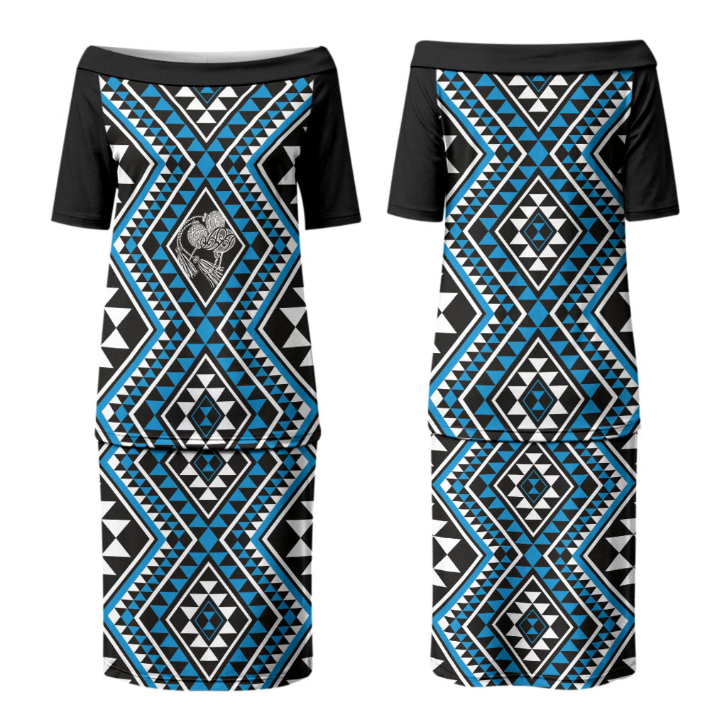 New Zealand Kikorangi Taniko Motifs Couples Matching Puletasi and Hawaiian Shirt Maori Poi Dance Costume Inspired