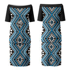 New Zealand Kikorangi Taniko Motifs Couples Matching Puletasi and Hawaiian Shirt Maori Poi Dance Costume Inspired