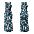 New Zealand Kikorangi Taniko Motifs Couples Matching Tank Maxi Dress and Long Sleeve Button Shirt Maori Poi Dance Costume Inspired