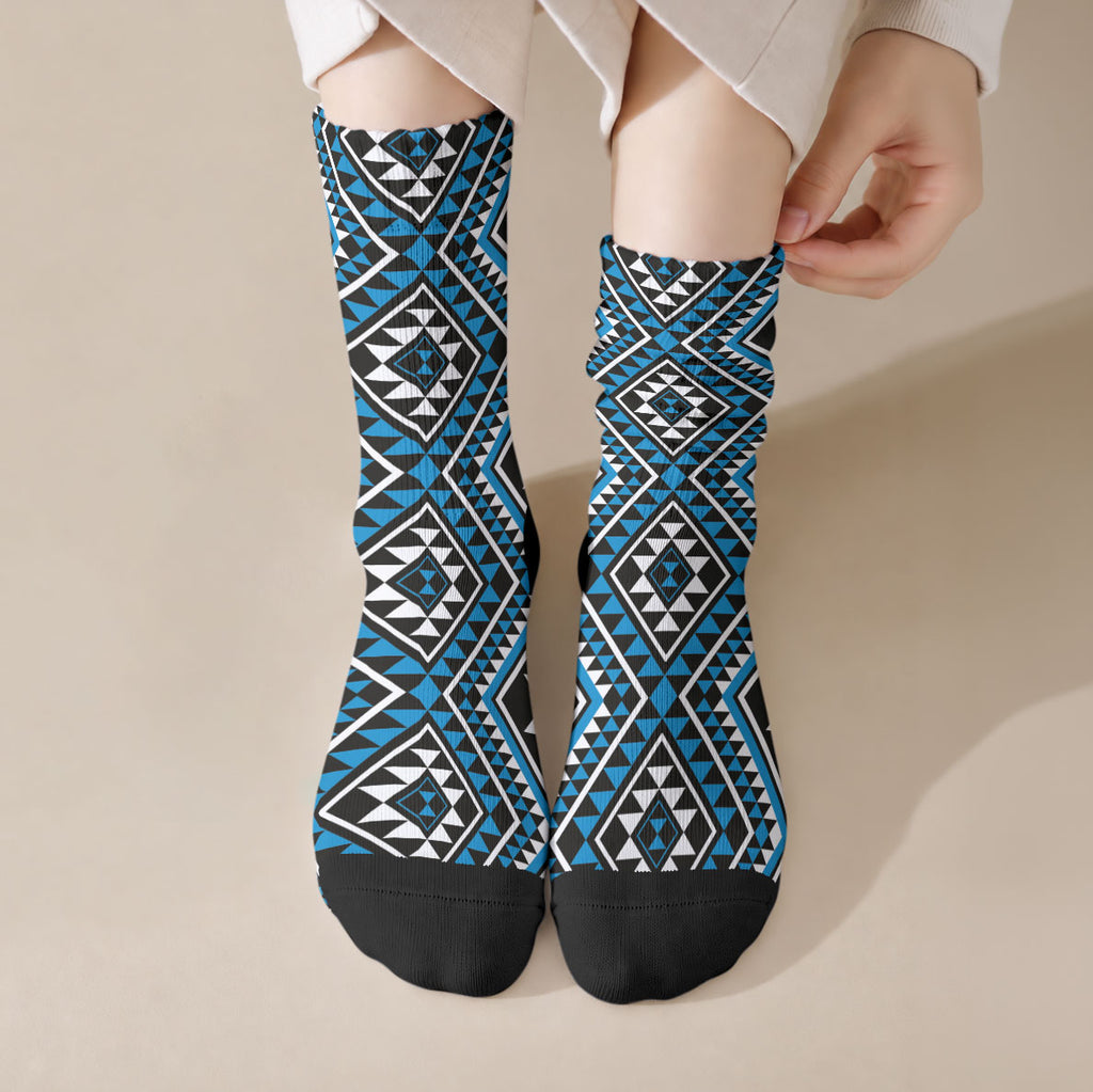 New Zealand Kikorangi Taniko Motifs Crew Socks Maori Poi Dance Costume Inspired
