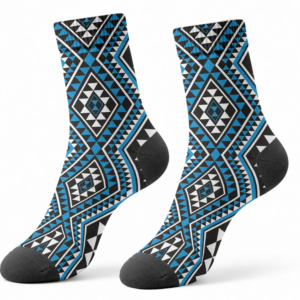 New Zealand Kikorangi Taniko Motifs Crew Socks Maori Poi Dance Costume Inspired