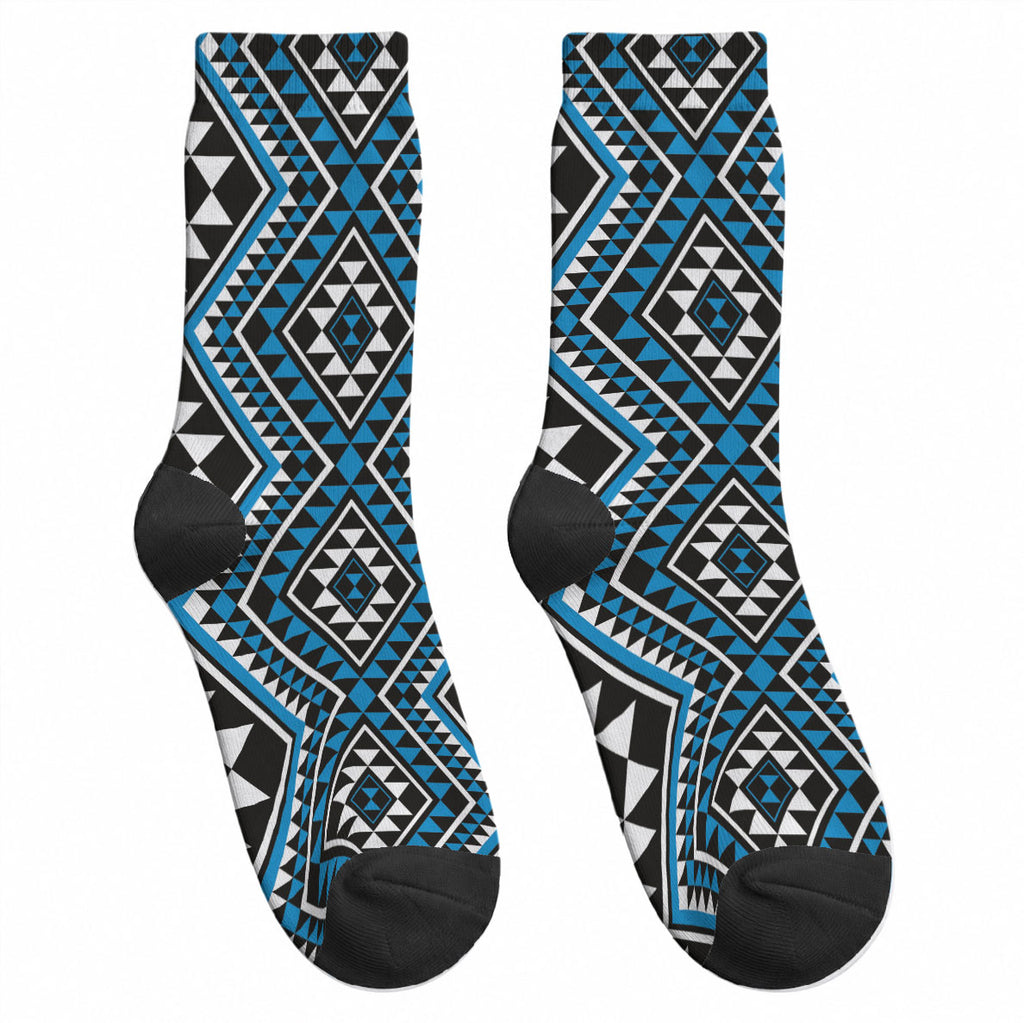 New Zealand Kikorangi Taniko Motifs Crew Socks Maori Poi Dance Costume Inspired