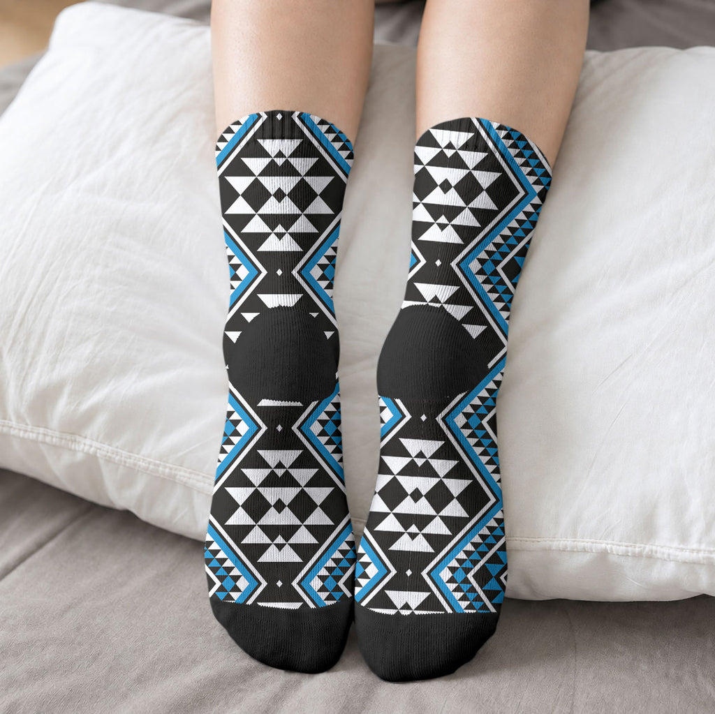 New Zealand Kikorangi Taniko Motifs Crew Socks Maori Poi Dance Costume Inspired