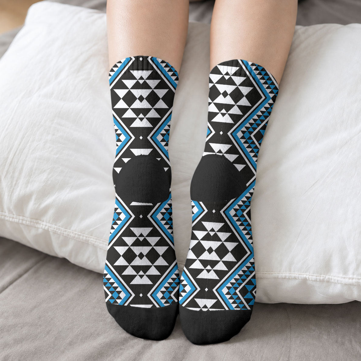 New Zealand Kikorangi Taniko Motifs Crew Socks Maori Poi Dance Costume Inspired