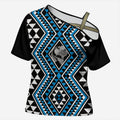 New Zealand Kikorangi Taniko Motifs Cross Shoulder Shirt Maori Poi Dance Costume Inspired