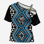 New Zealand Kikorangi Taniko Motifs Cross Shoulder Shirt Maori Poi Dance Costume Inspired