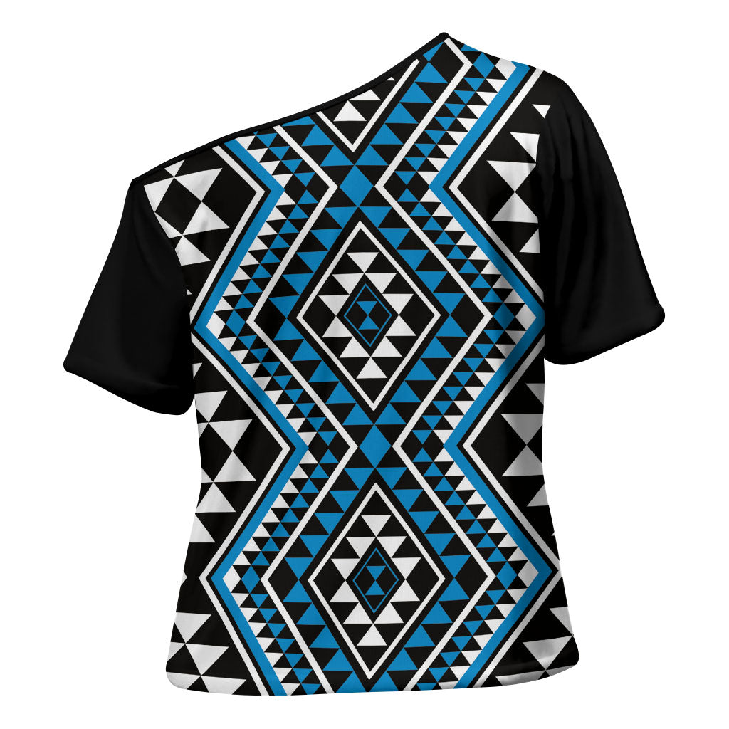 New Zealand Kikorangi Taniko Motifs Cross Shoulder Shirt Maori Poi Dance Costume Inspired