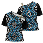 New Zealand Kikorangi Taniko Motifs Cross Shoulder Shirt Maori Poi Dance Costume Inspired