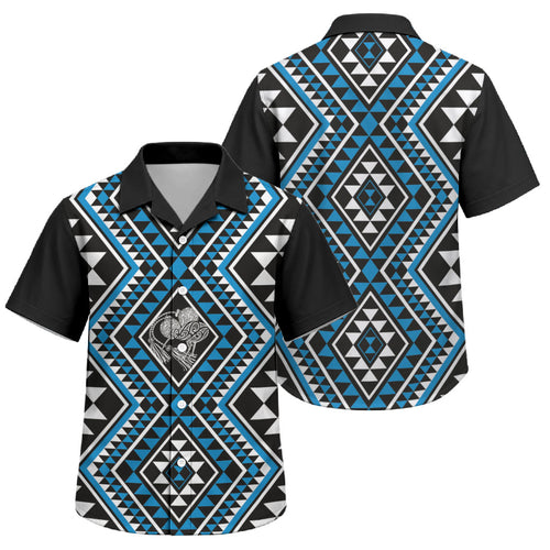 New Zealand Kikorangi Taniko Motifs Family Matching Mermaid Dress and Hawaiian Shirt Maori Poi Dance Costume Inspired