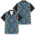New Zealand Kikorangi Taniko Motifs Family Matching Off The Shoulder Long Sleeve Dress and Hawaiian Shirt Maori Poi Dance Costume Inspired