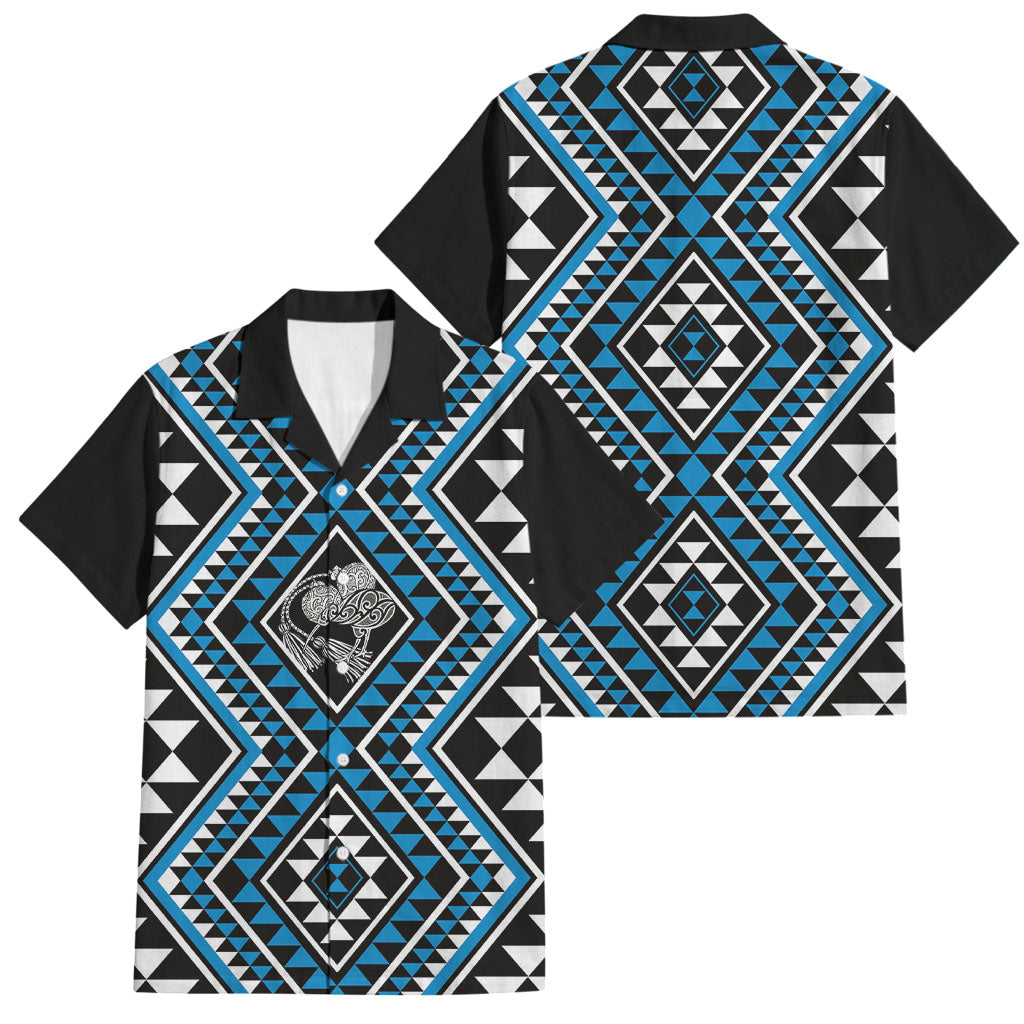 New Zealand Kikorangi Taniko Motifs Family Matching Off Shoulder Short Dress and Hawaiian Shirt Maori Poi Dance Costume Inspired