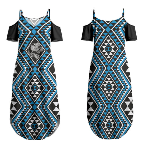 New Zealand Kikorangi Taniko Motifs Family Matching Summer Maxi Dress and Hawaiian Shirt Maori Poi Dance Costume Inspired