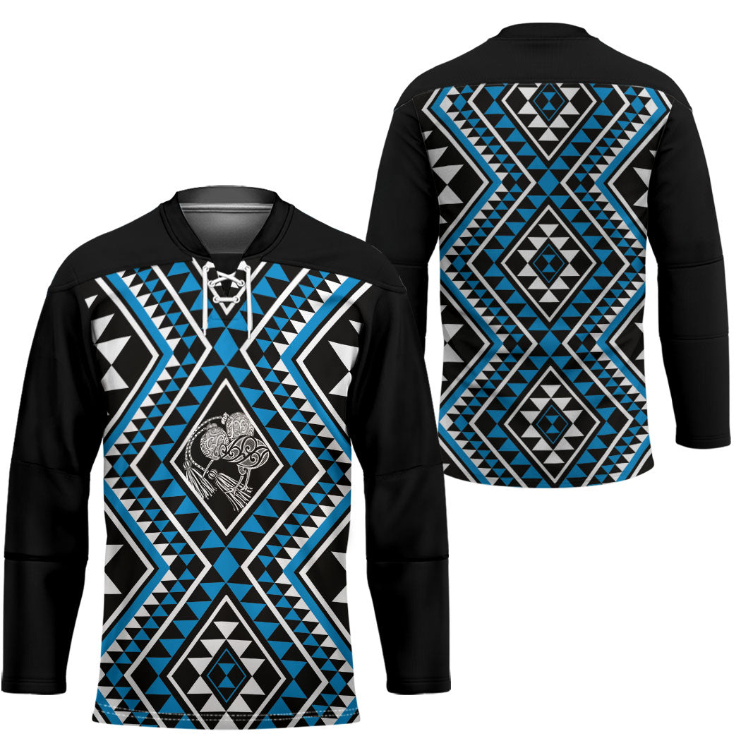 New Zealand Kikorangi Taniko Motifs Hockey Jersey Maori Poi Dance Costume Inspired