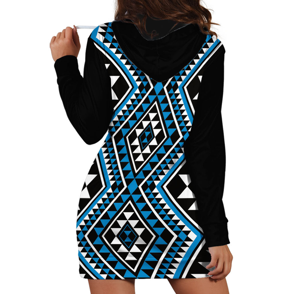 New Zealand Kikorangi Taniko Motifs Hoodie Dress Maori Poi Dance Costume Inspired