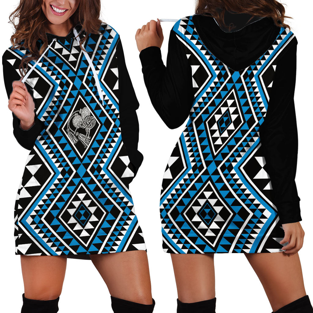 New Zealand Kikorangi Taniko Motifs Hoodie Dress Maori Poi Dance Costume Inspired