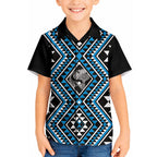 New Zealand Kikorangi Taniko Motifs Kid Hawaiian Shirt Maori Poi Dance Costume Inspired