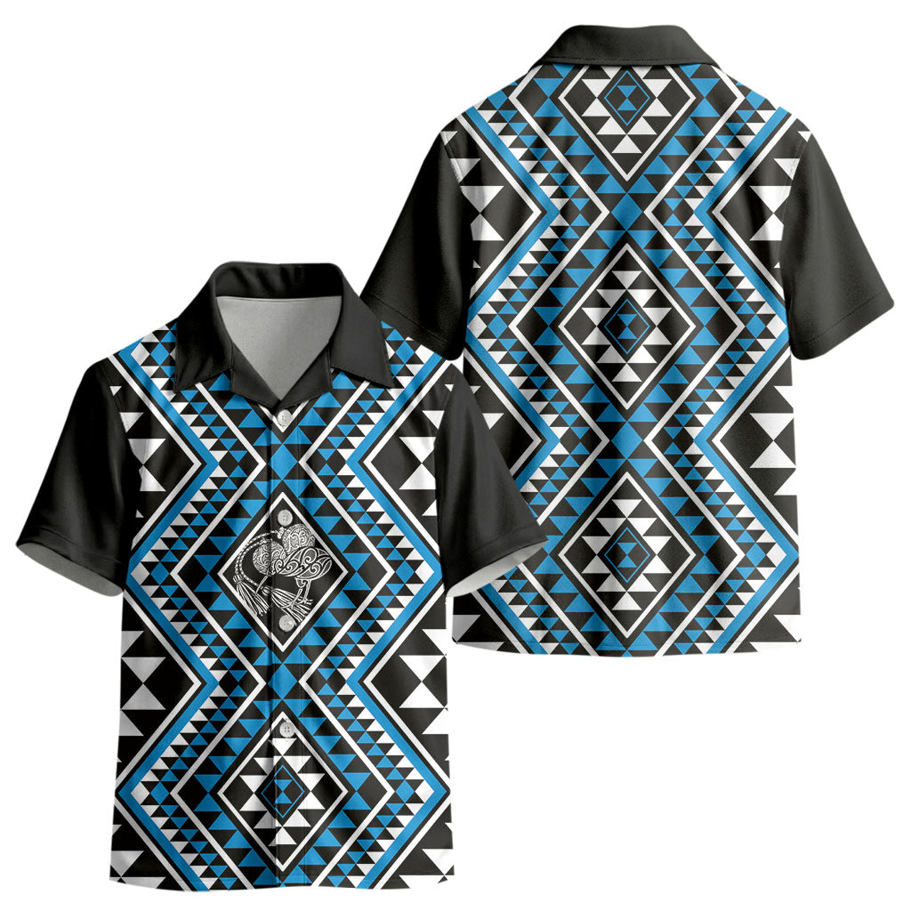 New Zealand Kikorangi Taniko Motifs Kid Hawaiian Shirt Maori Poi Dance Costume Inspired