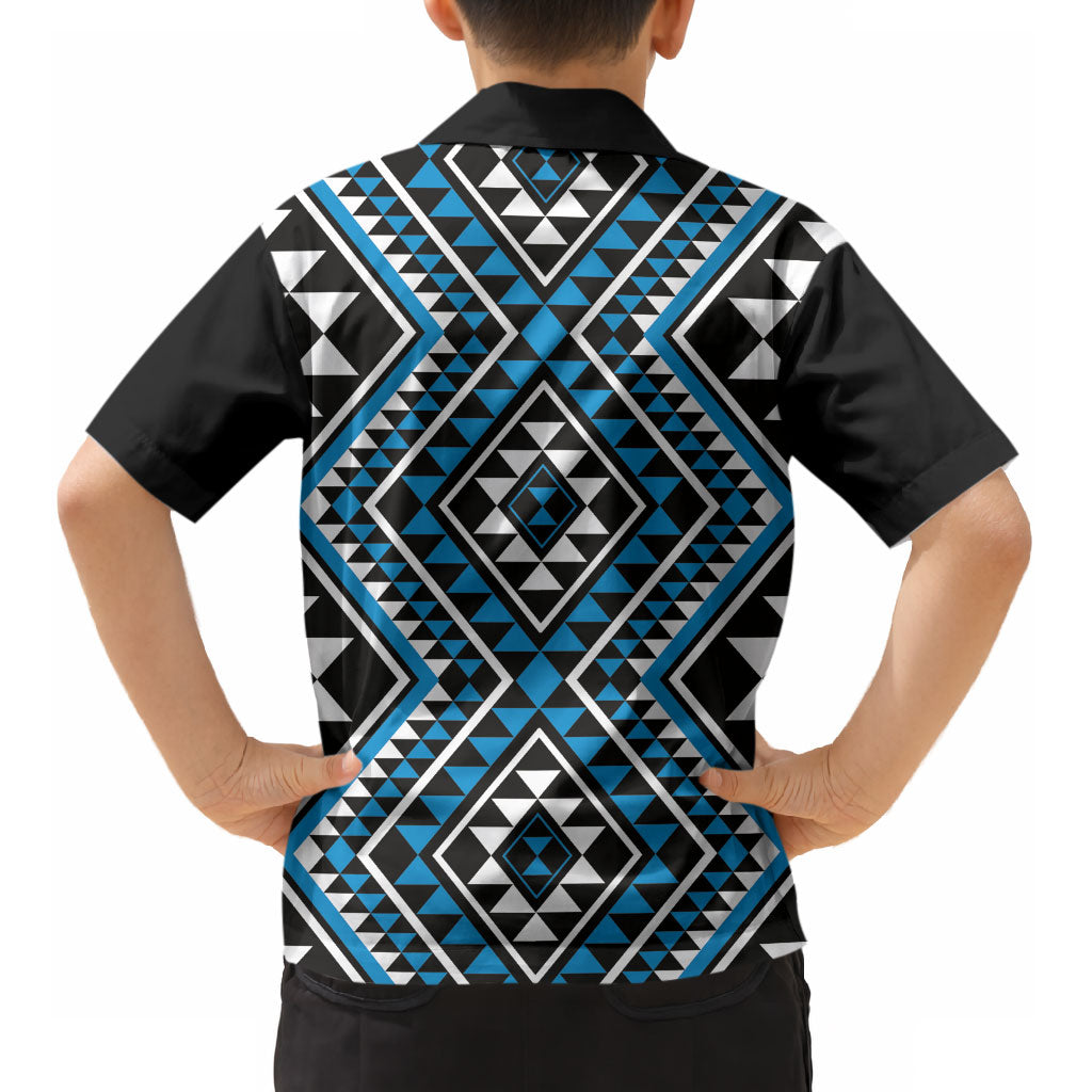 New Zealand Kikorangi Taniko Motifs Kid Hawaiian Shirt Maori Poi Dance Costume Inspired