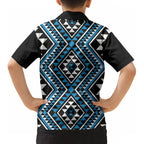New Zealand Kikorangi Taniko Motifs Kid Hawaiian Shirt Maori Poi Dance Costume Inspired