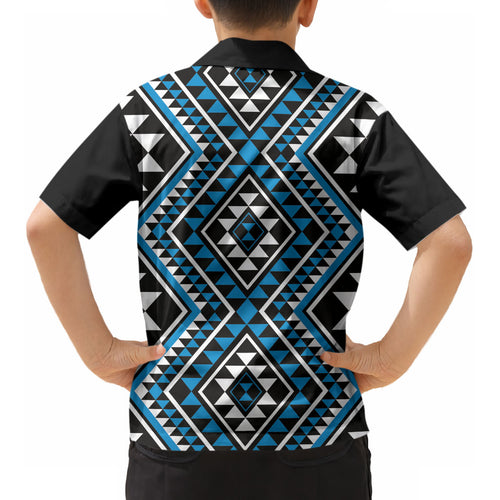 New Zealand Kikorangi Taniko Motifs Kid Hawaiian Shirt Maori Poi Dance Costume Inspired
