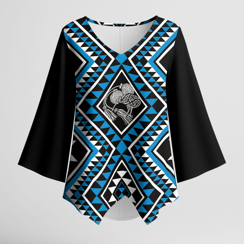 New Zealand Kikorangi Taniko Motifs Kimono Sleeve Blouse Maori Poi Dance Costume Inspired