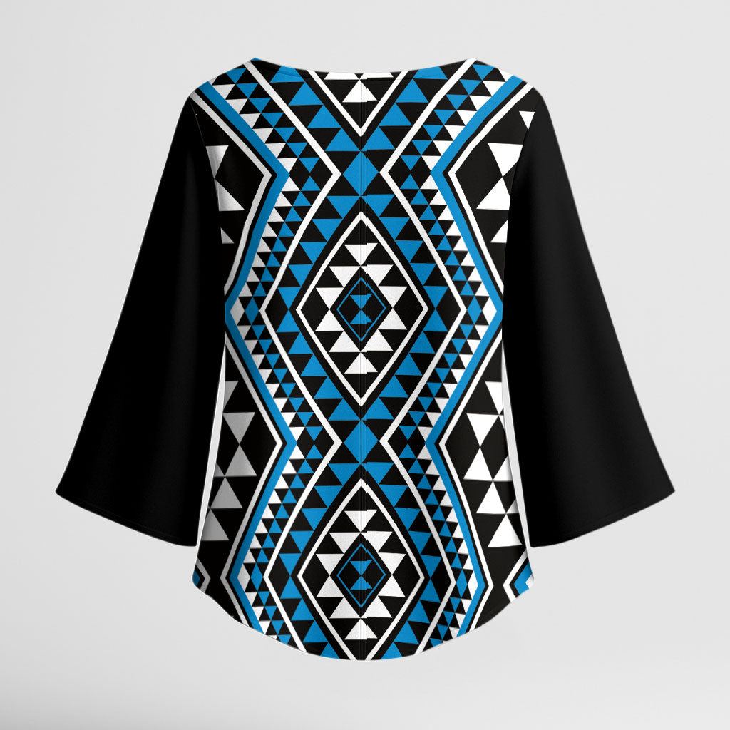 New Zealand Kikorangi Taniko Motifs Kimono Sleeve Blouse Maori Poi Dance Costume Inspired