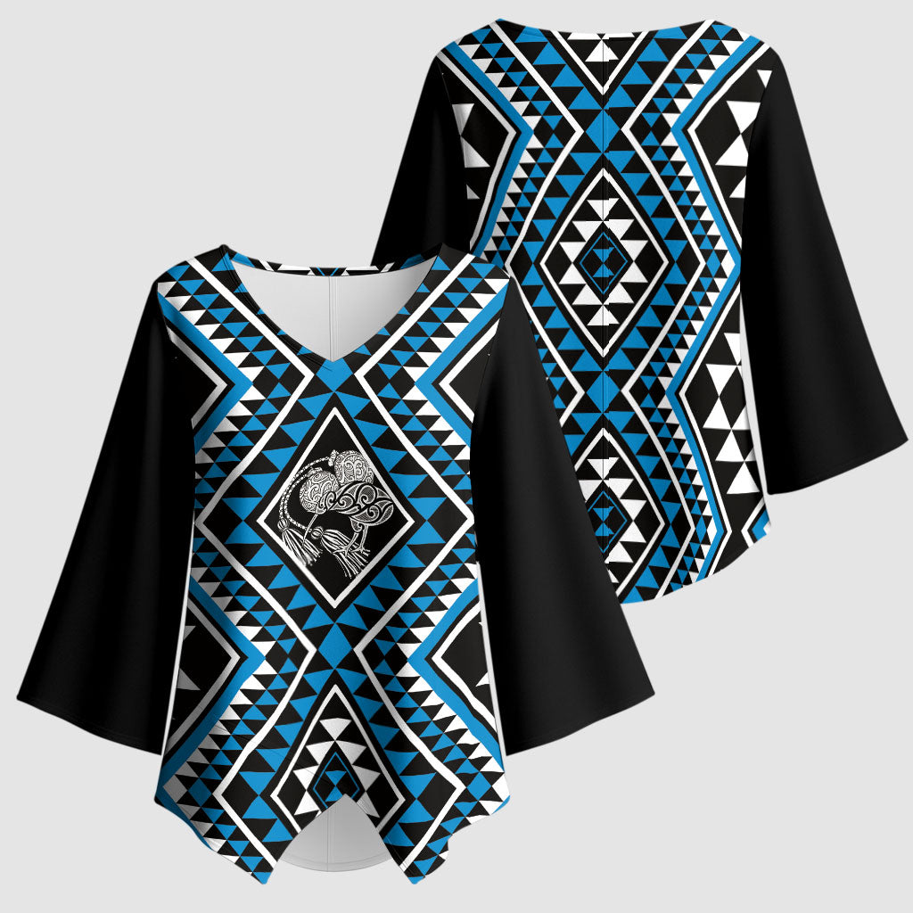New Zealand Kikorangi Taniko Motifs Kimono Sleeve Blouse Maori Poi Dance Costume Inspired
