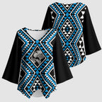 New Zealand Kikorangi Taniko Motifs Kimono Sleeve Blouse Maori Poi Dance Costume Inspired