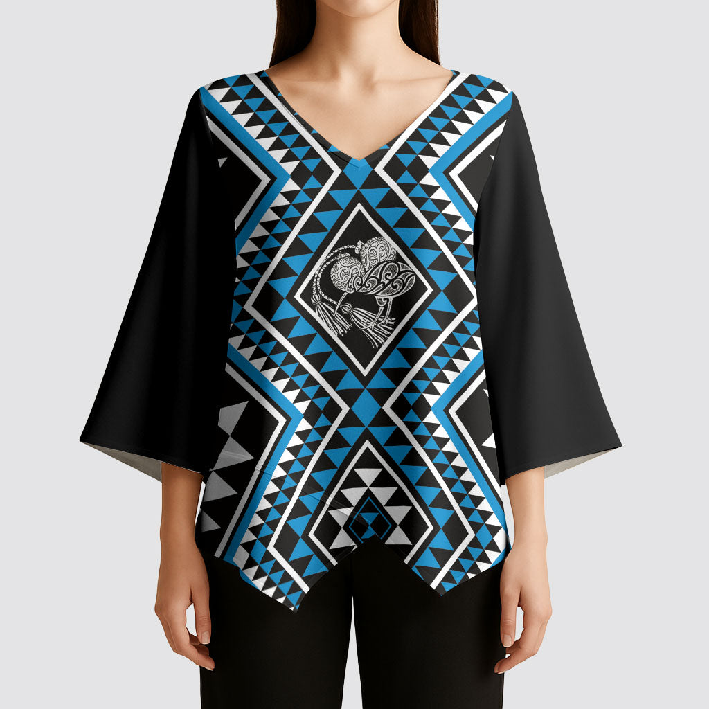 New Zealand Kikorangi Taniko Motifs Kimono Sleeve Blouse Maori Poi Dance Costume Inspired