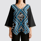New Zealand Kikorangi Taniko Motifs Kimono Sleeve Blouse Maori Poi Dance Costume Inspired