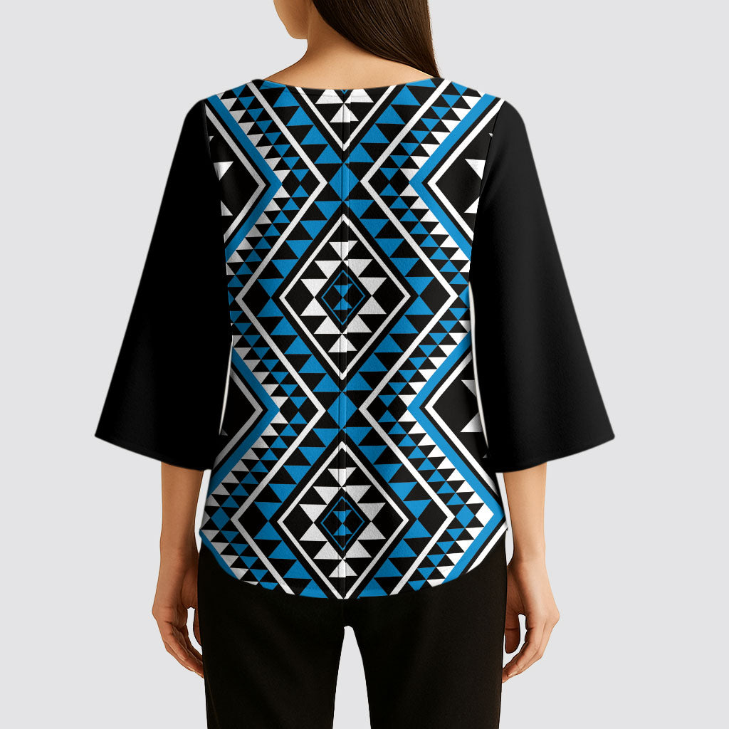 New Zealand Kikorangi Taniko Motifs Kimono Sleeve Blouse Maori Poi Dance Costume Inspired