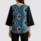 New Zealand Kikorangi Taniko Motifs Kimono Sleeve Blouse Maori Poi Dance Costume Inspired