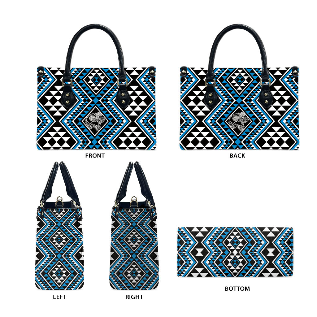 New Zealand Kikorangi Taniko Motifs Leather Bag Maori Poi Dance Costume Inspired