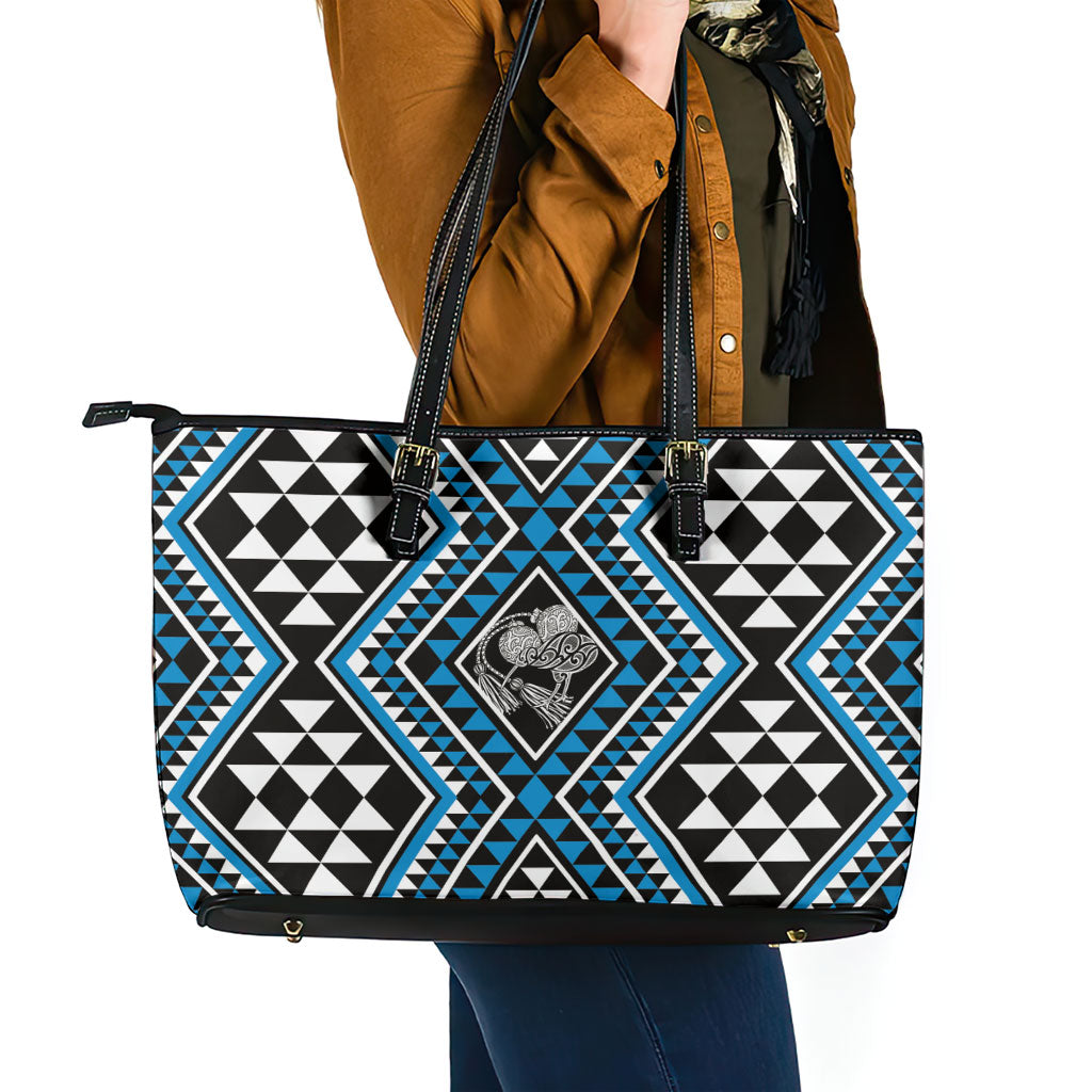 New Zealand Kikorangi Taniko Motifs Leather Tote Bag Maori Poi Dance Costume Inspired