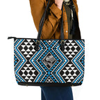 New Zealand Kikorangi Taniko Motifs Leather Tote Bag Maori Poi Dance Costume Inspired