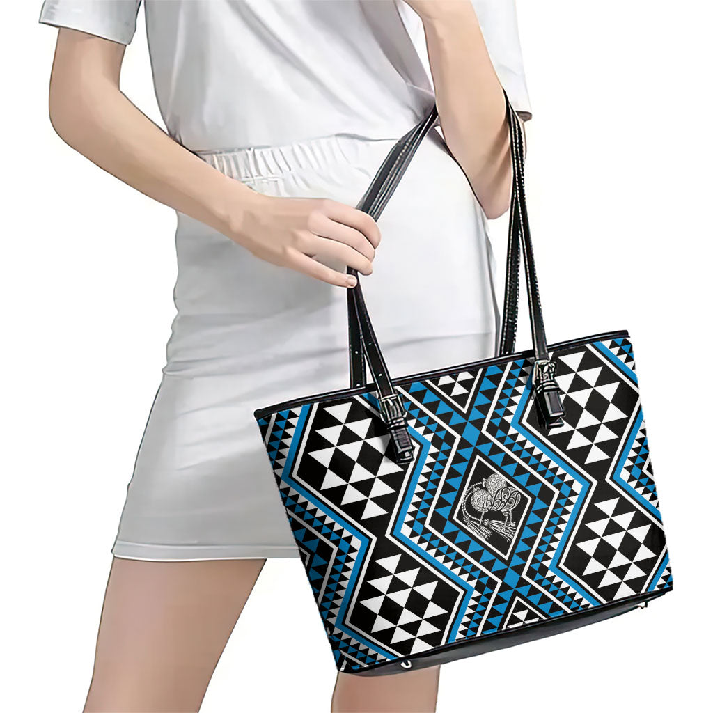 New Zealand Kikorangi Taniko Motifs Leather Tote Bag Maori Poi Dance Costume Inspired