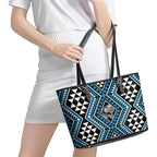 New Zealand Kikorangi Taniko Motifs Leather Tote Bag Maori Poi Dance Costume Inspired