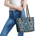 New Zealand Kikorangi Taniko Motifs Leather Tote Bag Maori Poi Dance Costume Inspired