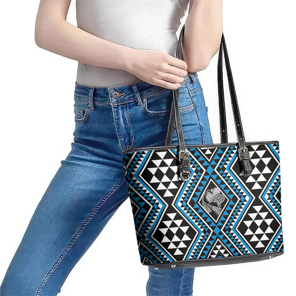 New Zealand Kikorangi Taniko Motifs Leather Tote Bag Maori Poi Dance Costume Inspired