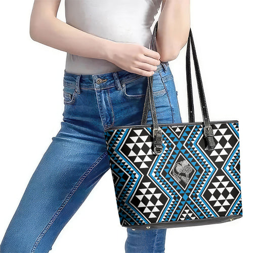 New Zealand Kikorangi Taniko Motifs Leather Tote Bag Maori Poi Dance Costume Inspired