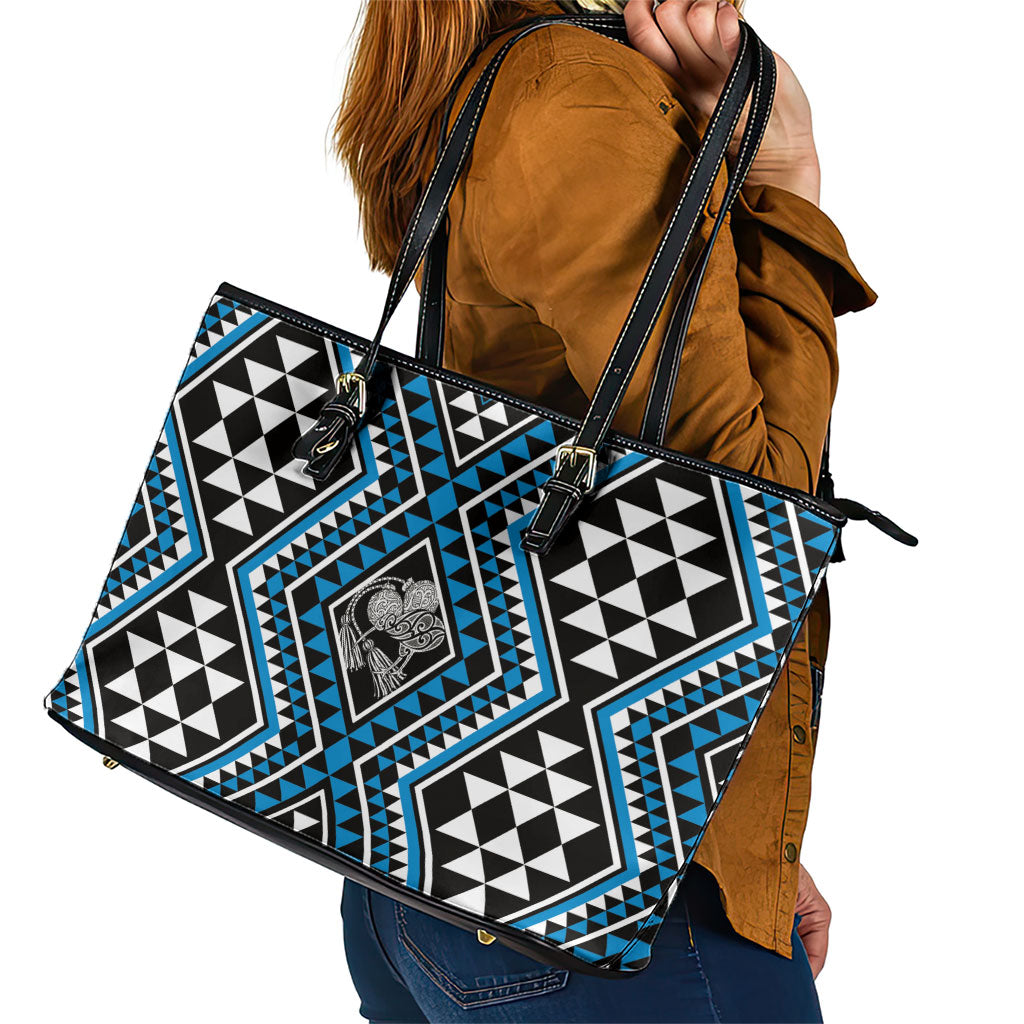 New Zealand Kikorangi Taniko Motifs Leather Tote Bag Maori Poi Dance Costume Inspired