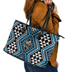 New Zealand Kikorangi Taniko Motifs Leather Tote Bag Maori Poi Dance Costume Inspired