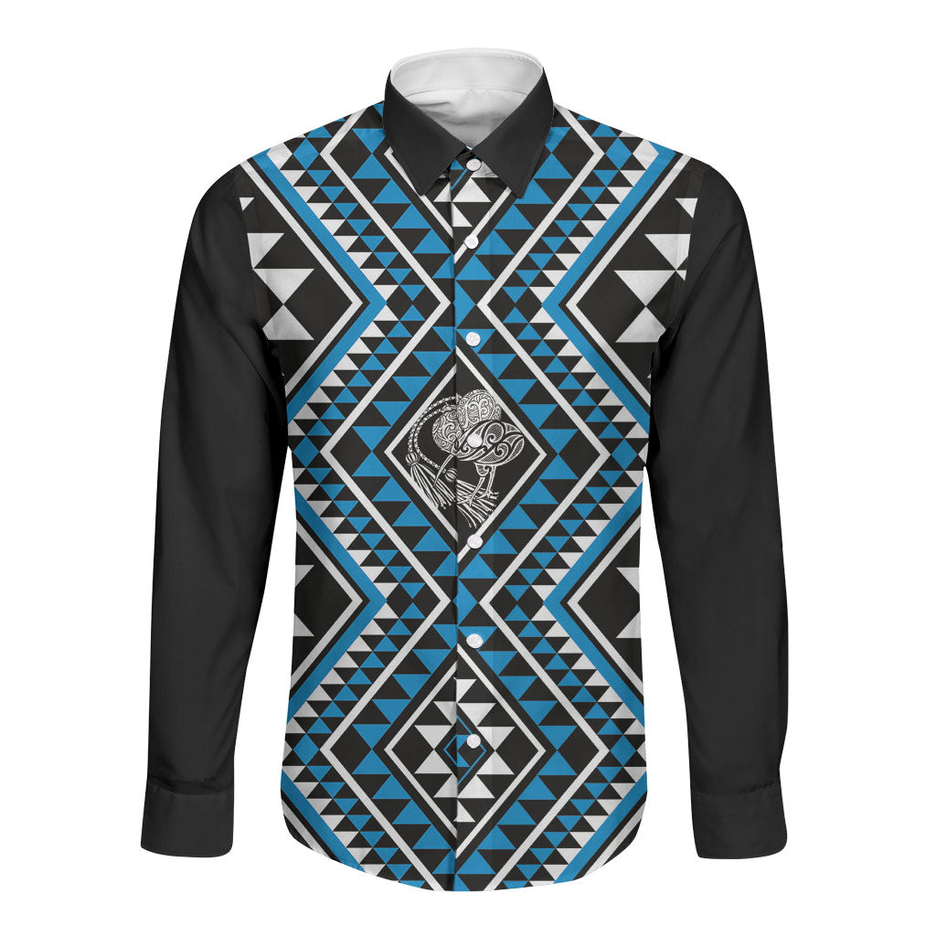 New Zealand Kikorangi Taniko Motifs Long Sleeve Button Shirt Maori Poi Dance Costume Inspired
