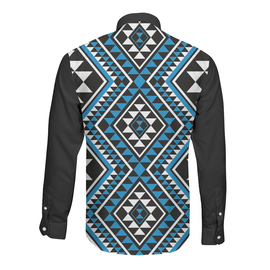 New Zealand Kikorangi Taniko Motifs Long Sleeve Button Shirt Maori Poi Dance Costume Inspired