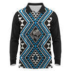 New Zealand Kikorangi Taniko Motifs Long Sleeve Polo Shirt Maori Poi Dance Costume Inspired