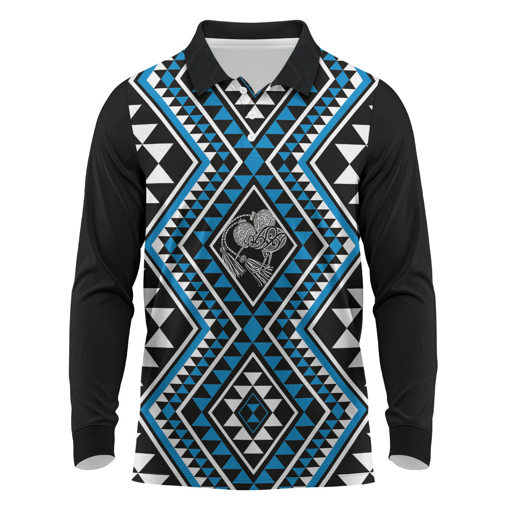 New Zealand Kikorangi Taniko Motifs Long Sleeve Polo Shirt Maori Poi Dance Costume Inspired