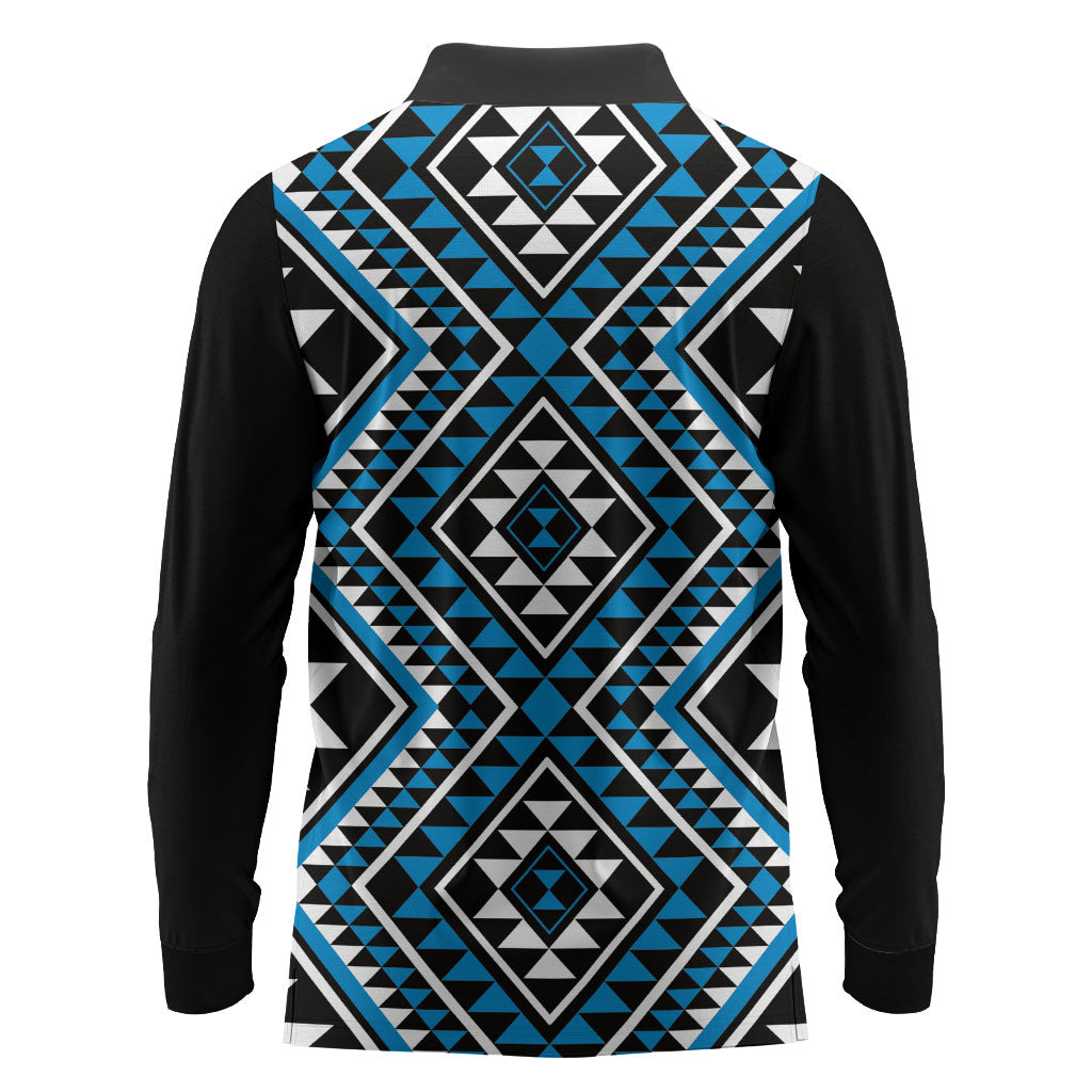 New Zealand Kikorangi Taniko Motifs Long Sleeve Polo Shirt Maori Poi Dance Costume Inspired