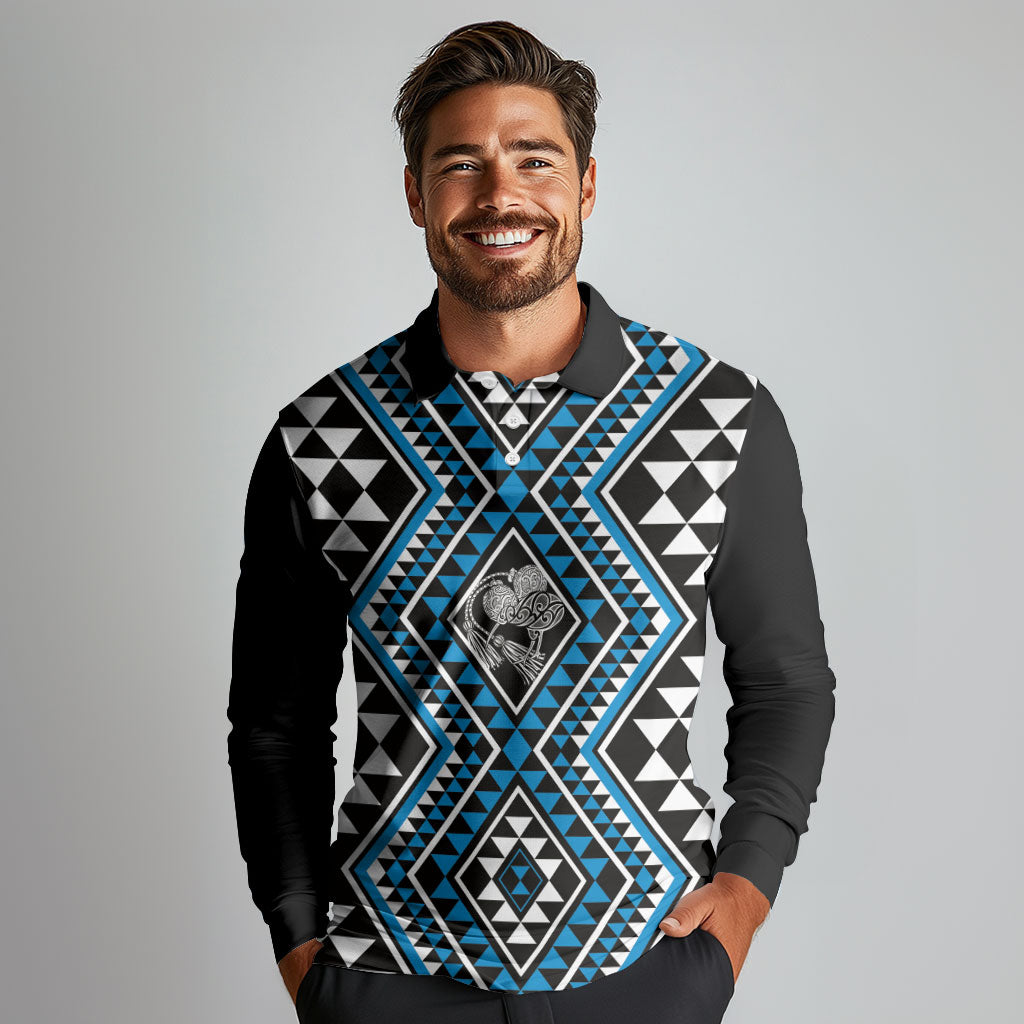 New Zealand Kikorangi Taniko Motifs Long Sleeve Polo Shirt Maori Poi Dance Costume Inspired